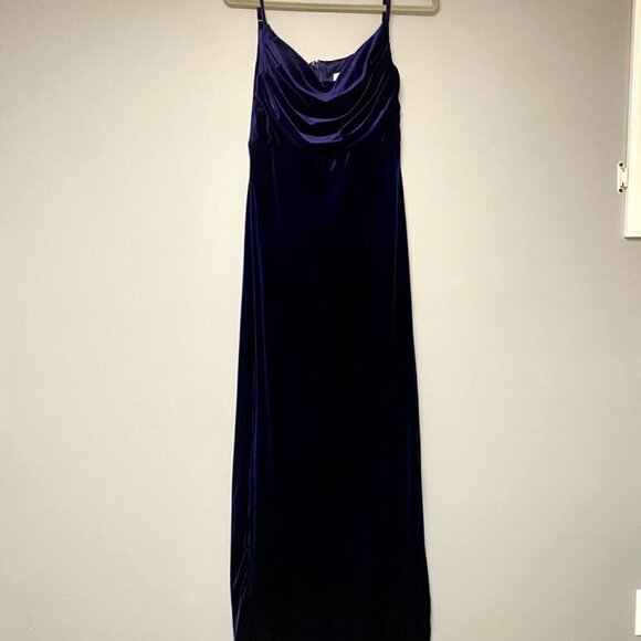 Revelry Skye Double Slit Navy Blue Velvet Formal Maxi Dress Size 6 - Picture 1 of 8